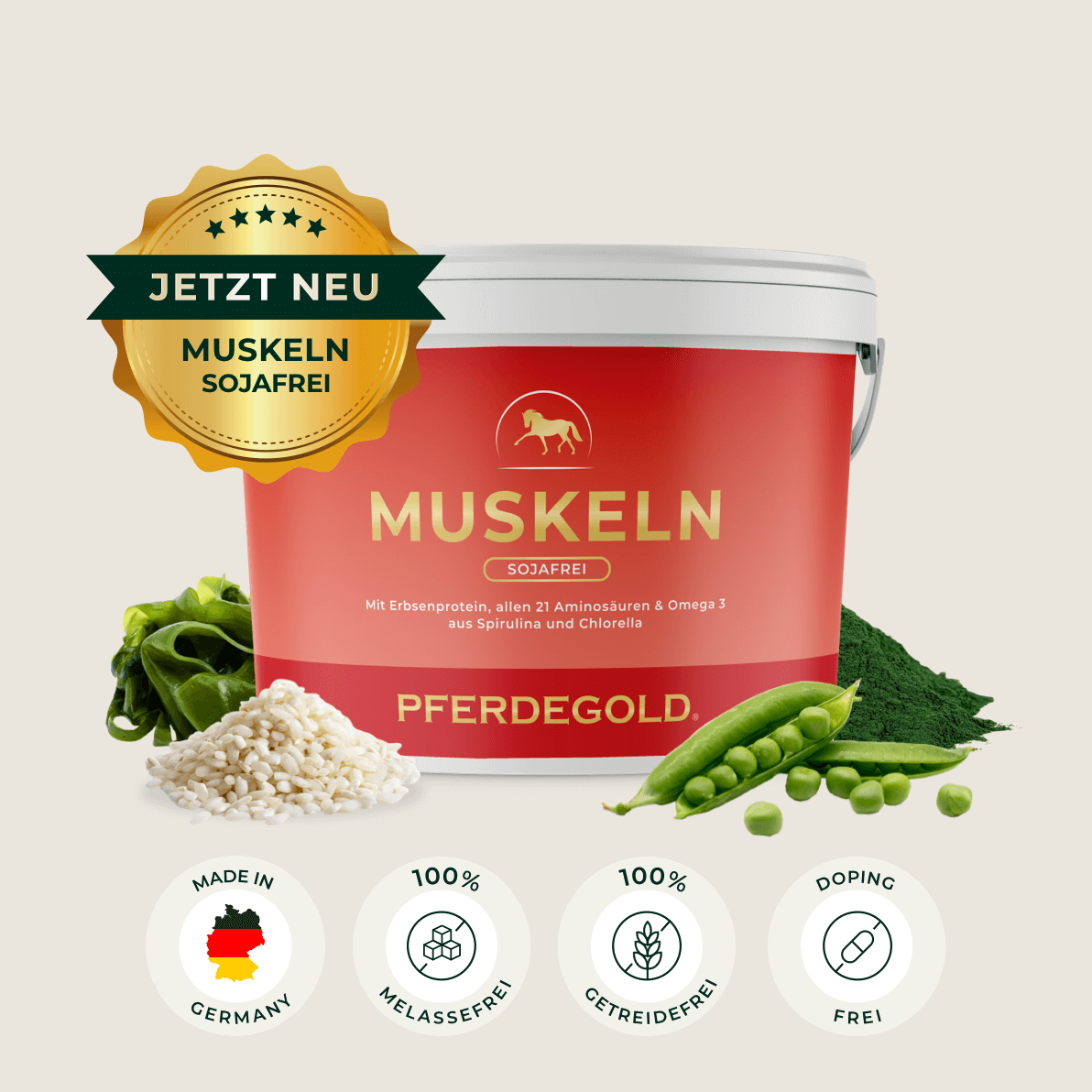 Pferdegold® Muskeln 2.0 Sojafrei – Muskelaufbau-Ergänzung für Pferde 1,5 kg
