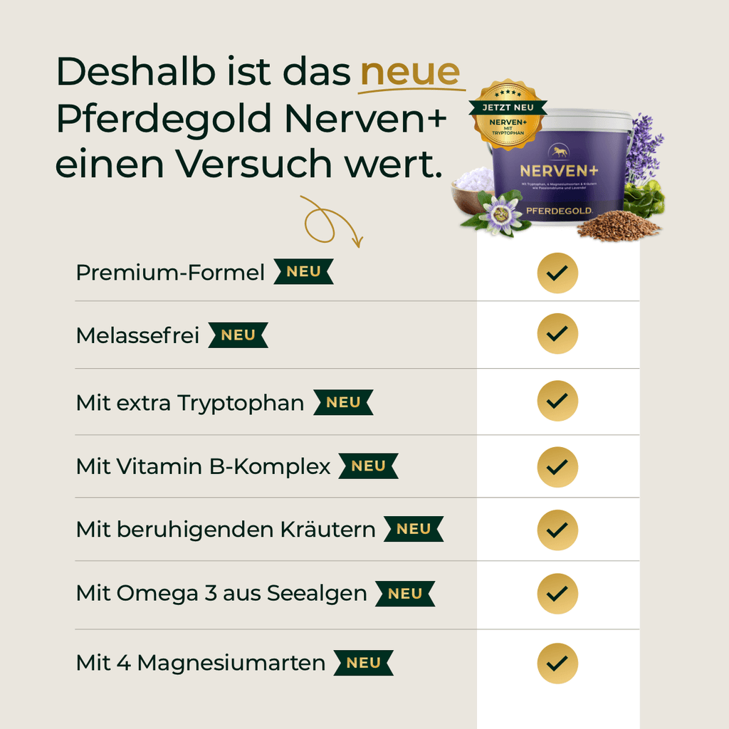 Pferdegold® Nerven+ mit Tryptophan – Ergänzung für nervöse Pferde
