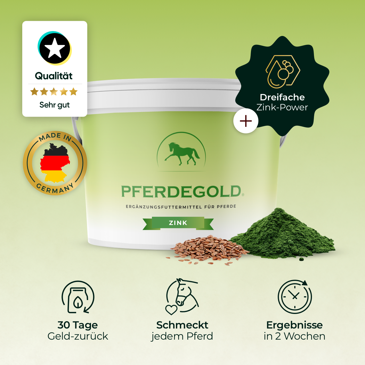 Pferdegold® Zink – Triple-Zink-Formel Ergänzungsfutter für Pferde 1,5 kg