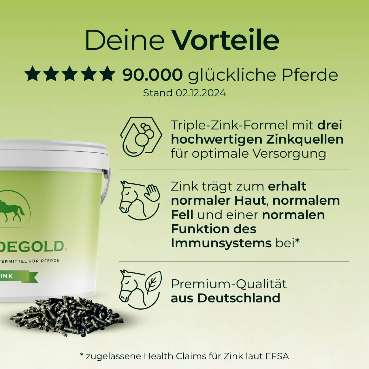 Pferdegold® Zink – Triple-Zink-Formel Ergänzungsfutter für Pferde 1,5 kg