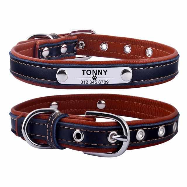 Personalisiertes dunkles Hundehalsband mit Namen graviert