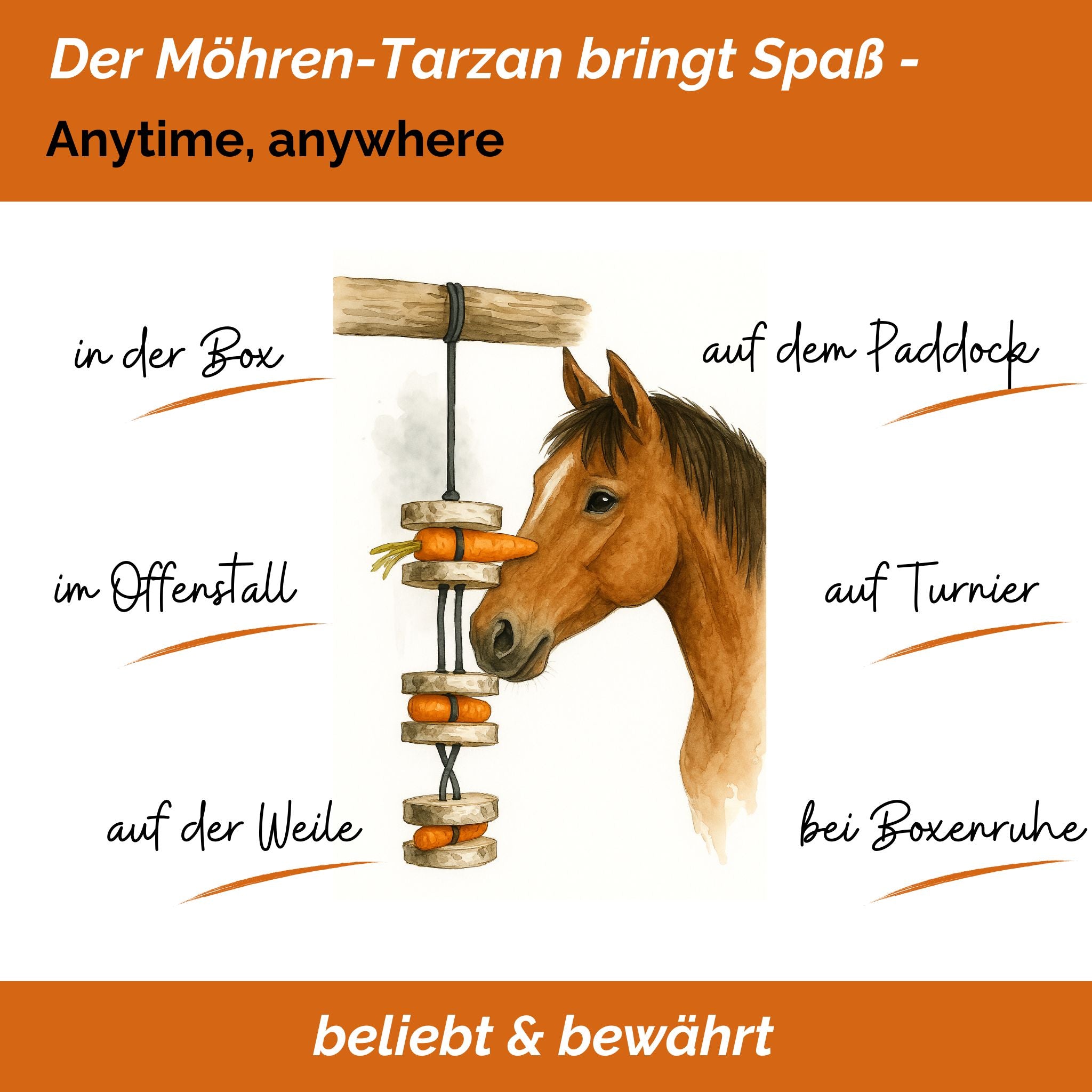 Pferdespielzeug Möhren-Tarzan – Spielzeug für Pferde gegen Langeweile – Pferdebeschäftigung - TierVita