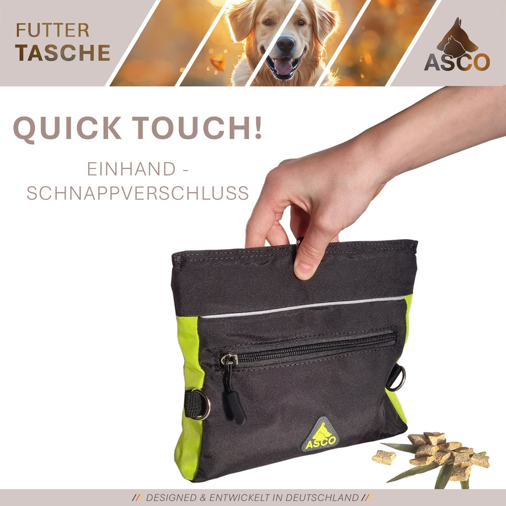 ASCO Futterbeutel mit Einhand-Schnappverschluss, Leckerlibeutel 20x20 cm, QuickTouch Leckerlietasche - TierVita