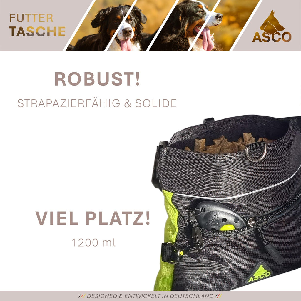 ASCO Futterbeutel mit Einhand-Schnappverschluss, Leckerlibeutel 20x20 cm, QuickTouch Leckerlietasche - TierVita