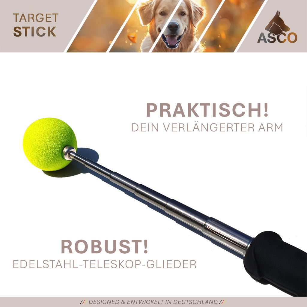 ASCO Target Stick - Target Stab für Hunde Katzen Targettraining - Targetstick ausziehbar mit Softball - Edelstahl Targetstab mit Teleskopfunktion - TierVita