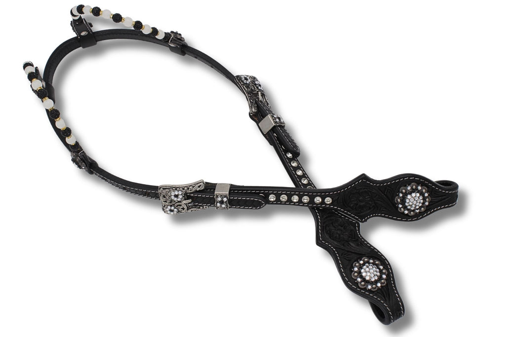 Kaltblut Zweiohr Westerntrense schwarz/weiß mit Perlen-Earloop,