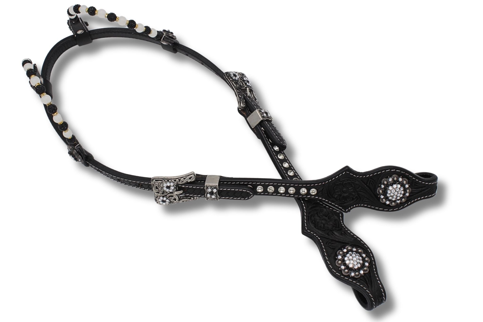 Kaltblut Zweiohr Westerntrense schwarz/weiß mit Perlen-Earloop,