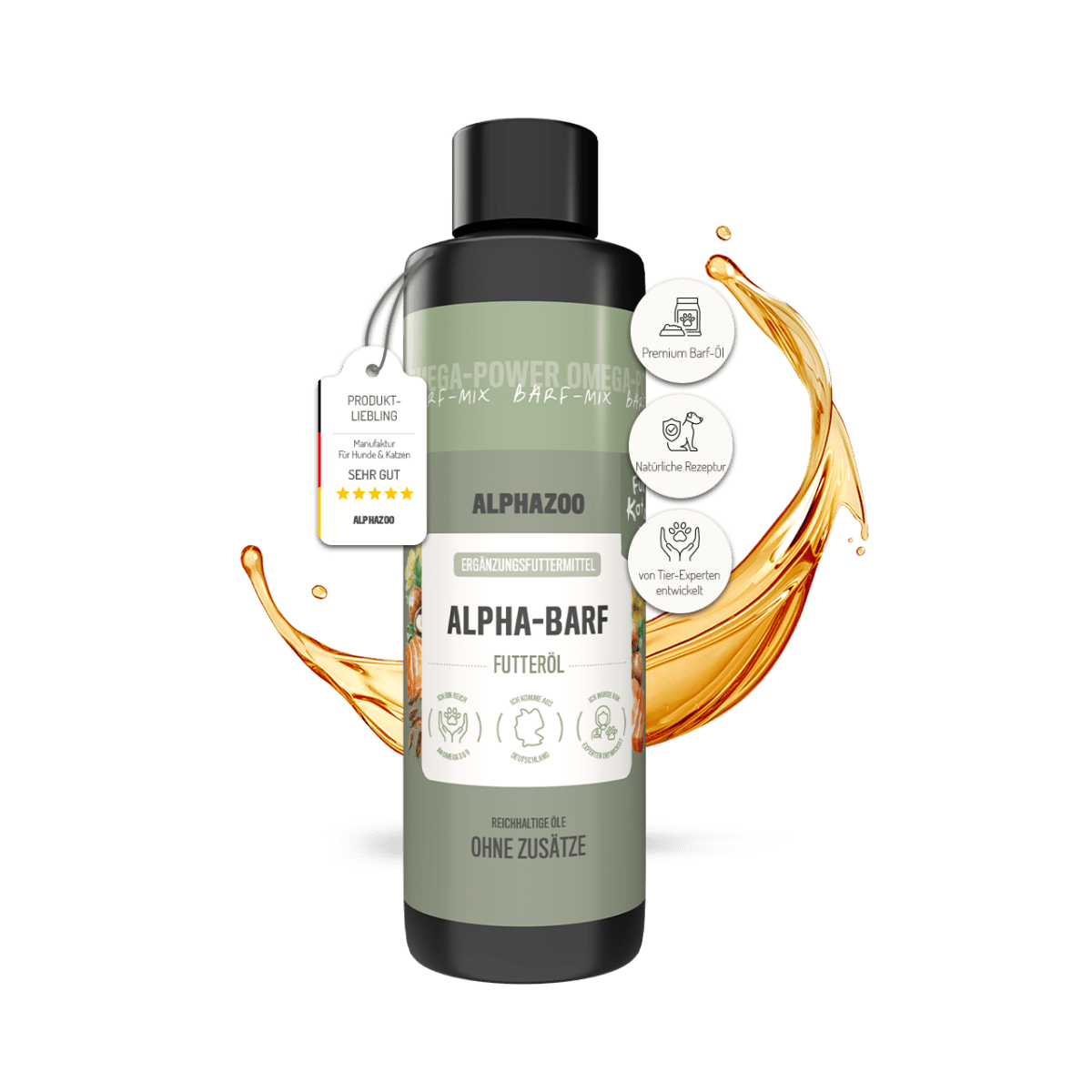 Alpha-Barf Futteröl für Katzen – Lein, Lachs, Nachtkerze & Argan kaltgepresst