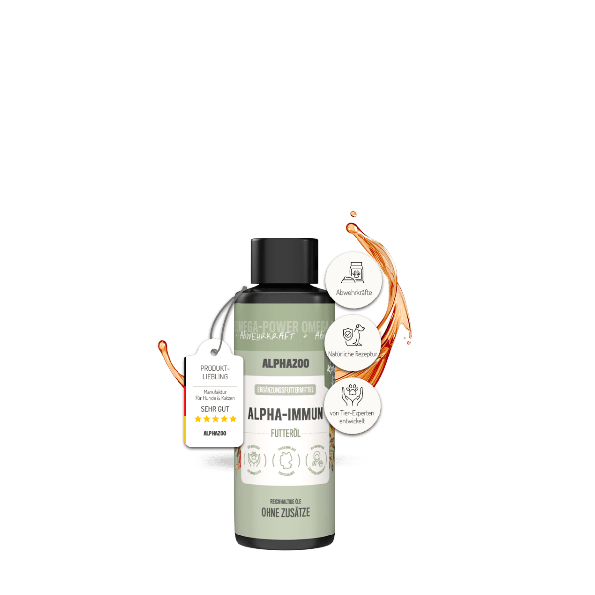 Alpha-Immun Futteröl für Katzen – Lachs, Lein, Nachtkerze & Hagebutte kaltgepresst