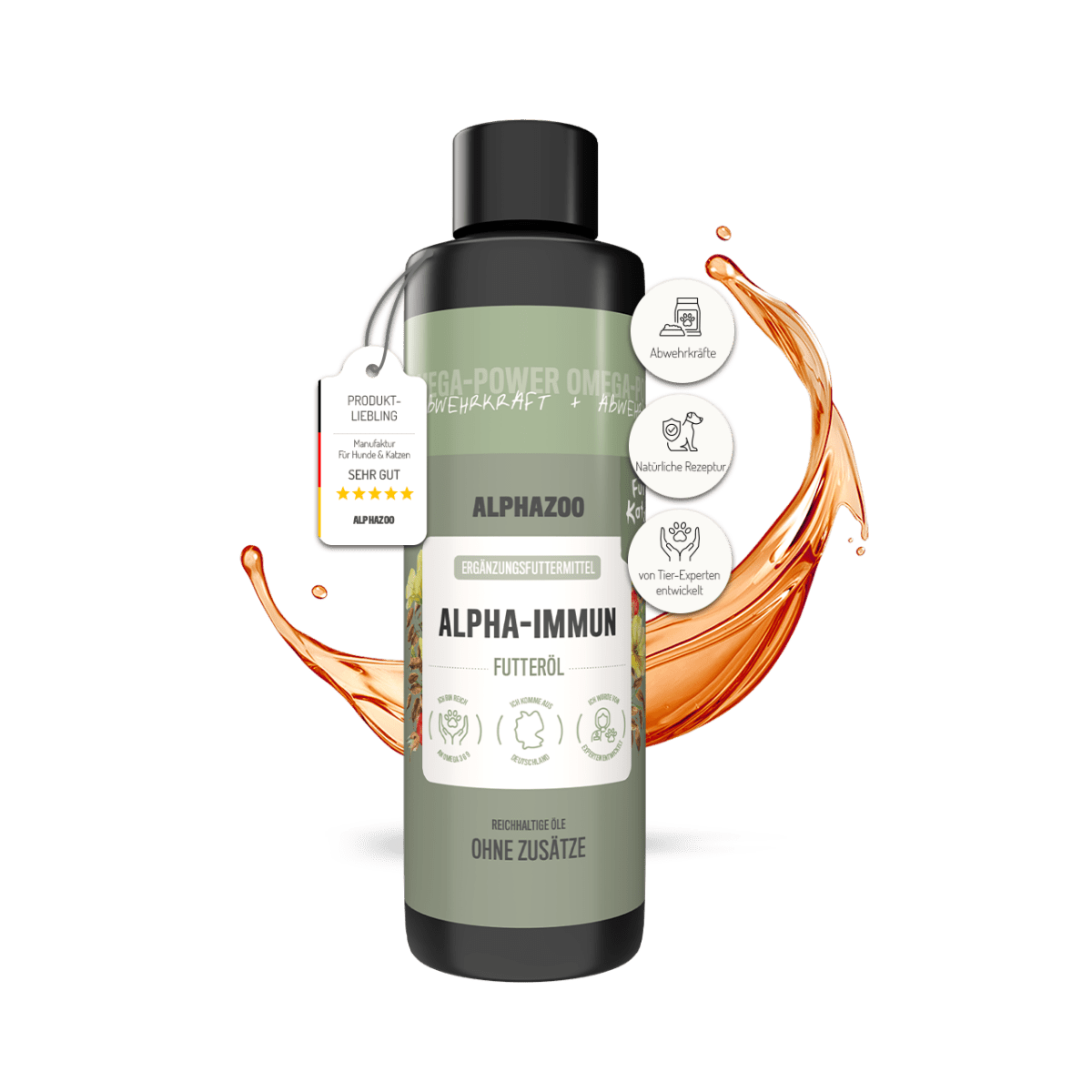 Alpha-Immun Futteröl für Katzen – Lachs, Lein, Nachtkerze & Hagebutte kaltgepresst