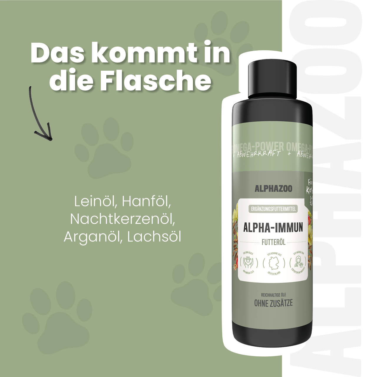 Alpha-Immun Futteröl für Katzen – Lachs, Lein, Nachtkerze & Hagebutte kaltgepresst