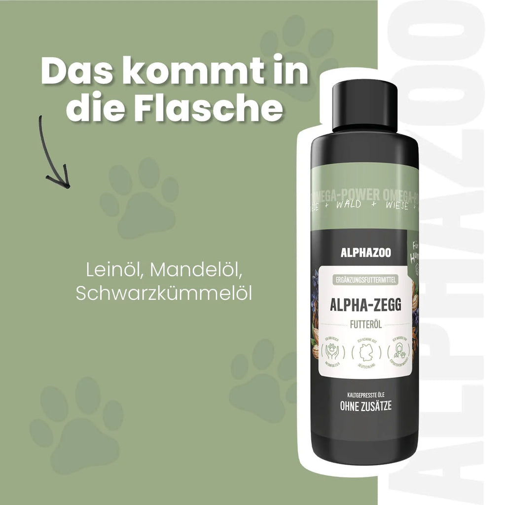 Alpha-Zegg Futteröl für Hunde – Lein, Schwarzkümmel & Mandel kaltgepresst