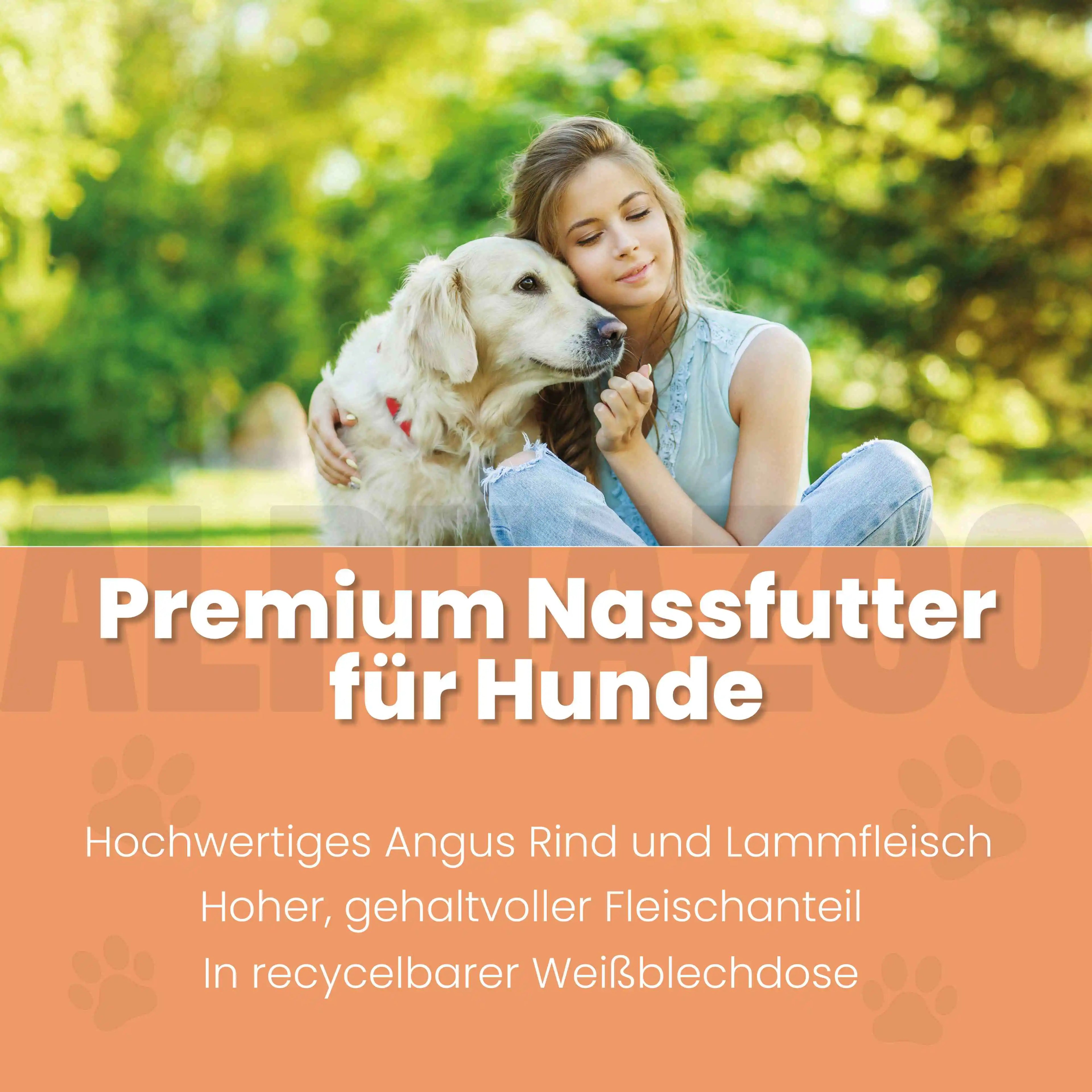 Angus Rind + Lamm Nassfutter für Hunde – 60% Fleisch, mit Leinöl, Apfel & Grünlippmuschel