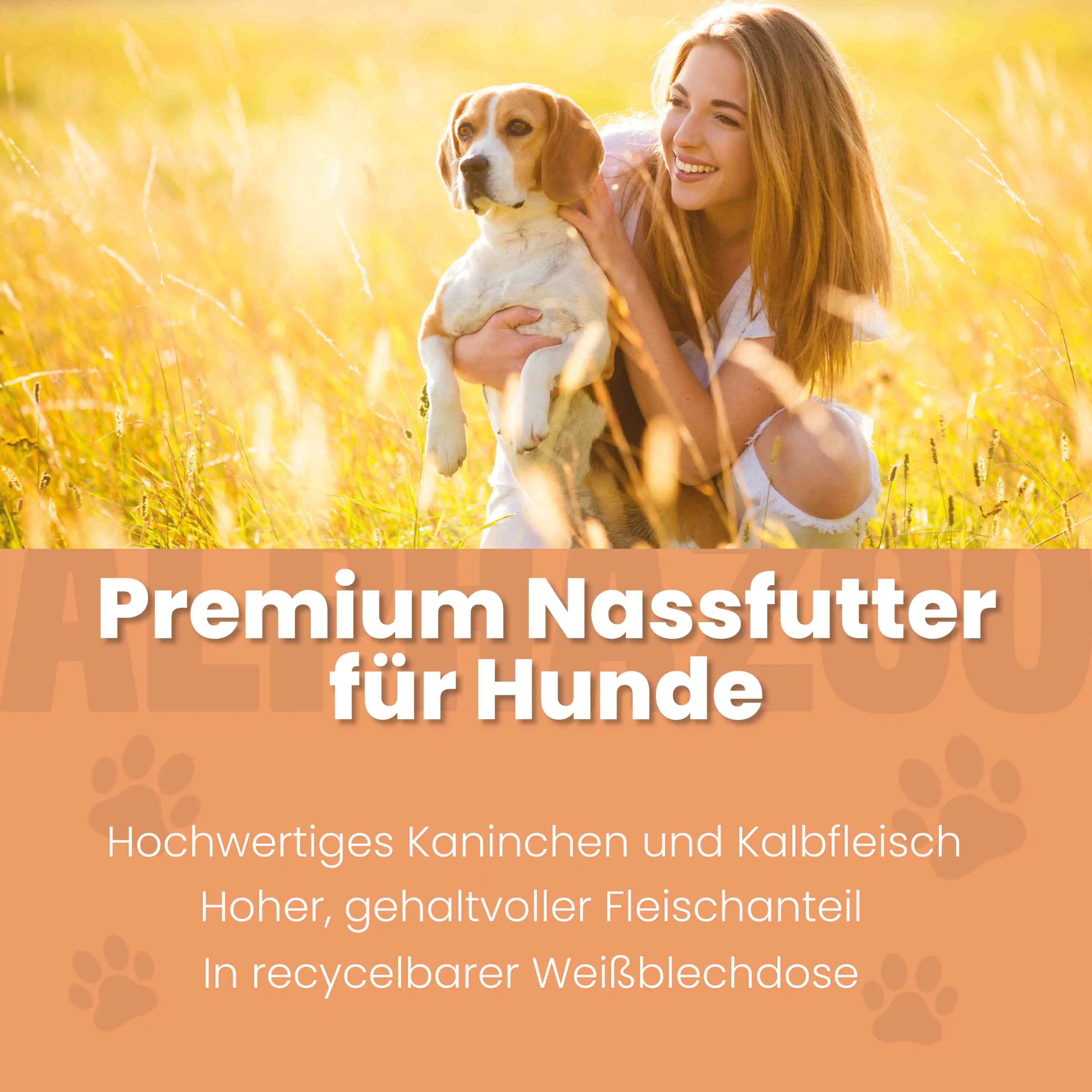 Kaninchen + Kalb Nassfutter für Senior Hunde – 50% Fleisch, leicht verdaulich, mit Hanföl