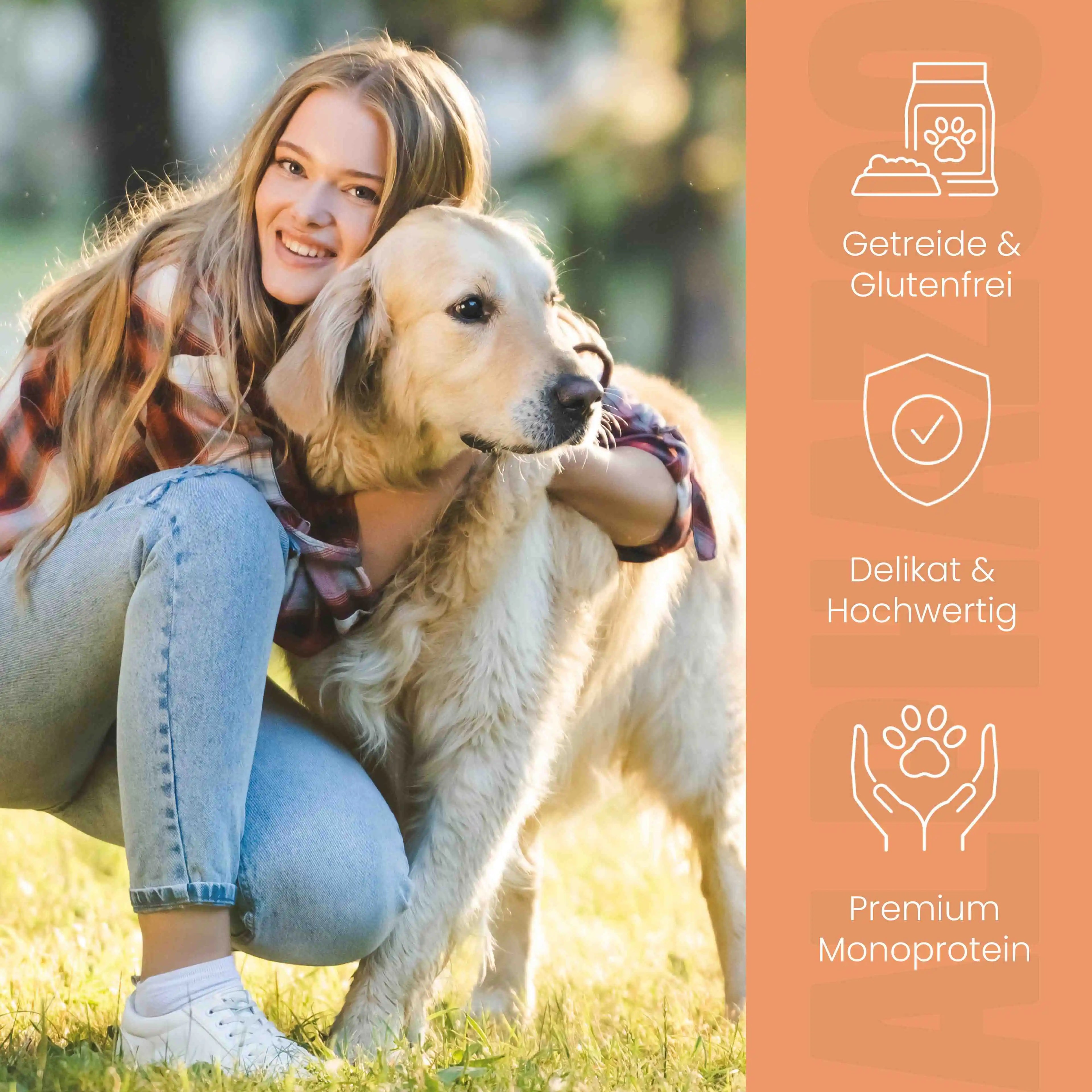 Lachs + Truthahn Nassfutter für Hunde – 60% Fleisch & Fisch, mit Omega-3, Pfirsich & Hanföl