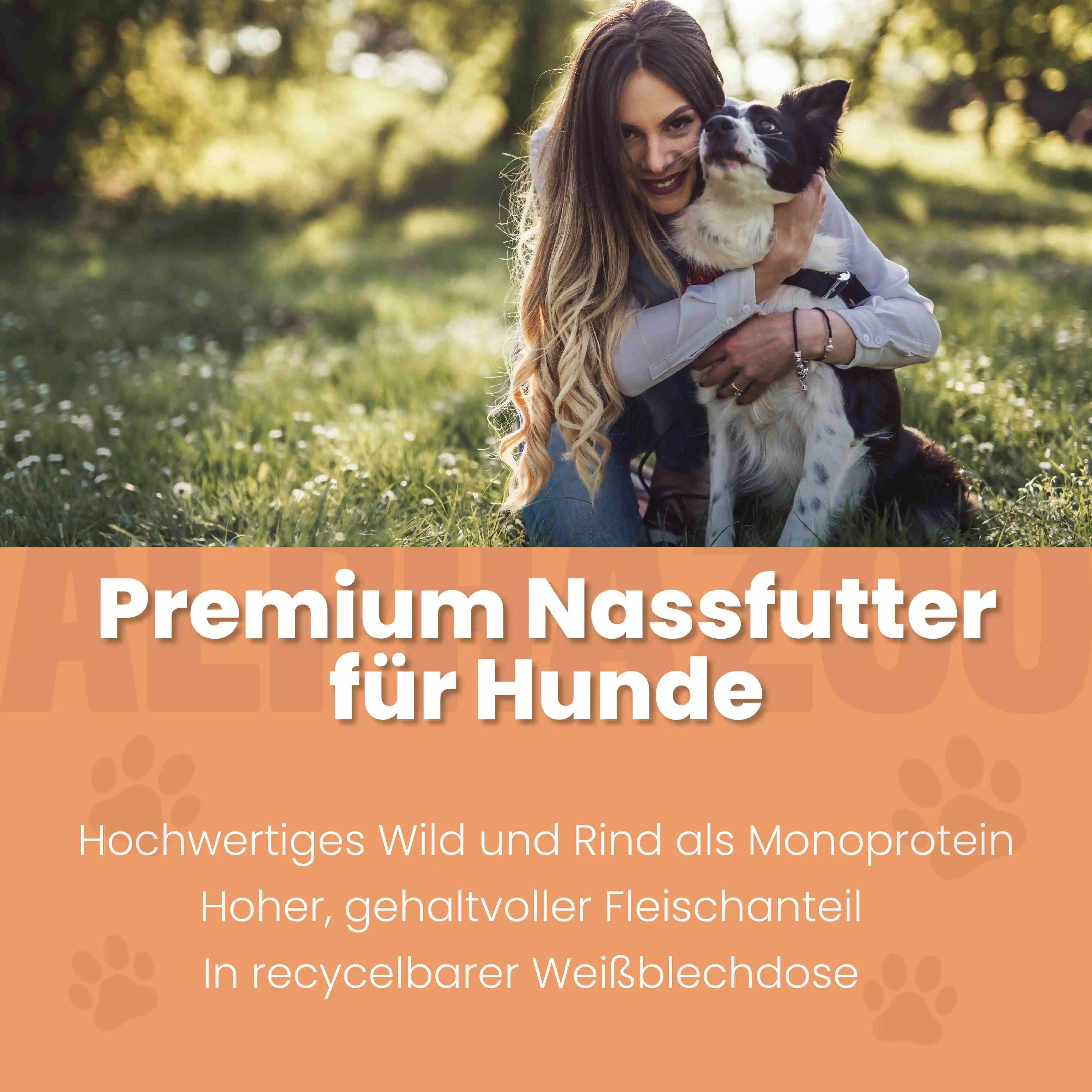 Wild + Rind Nassfutter für Hunde – 60% Fleisch, mit Süßkartoffel, Spinat & Cranberries