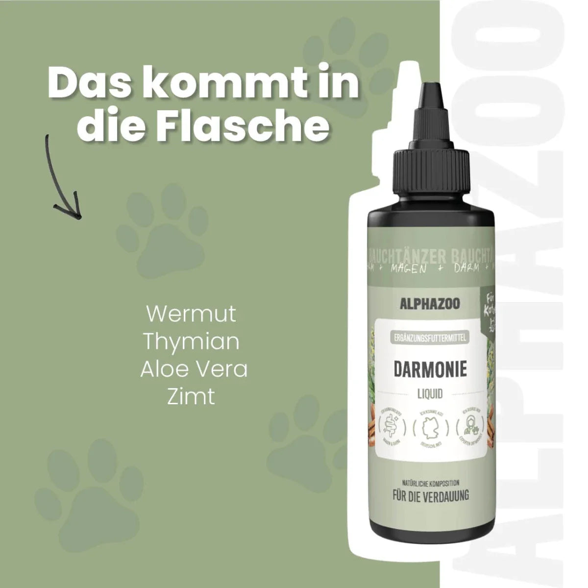 alphazoo Darmonie Liquid für Katzen – Ergänzungsfutter bei Verdauungsproblemen, 100 ml