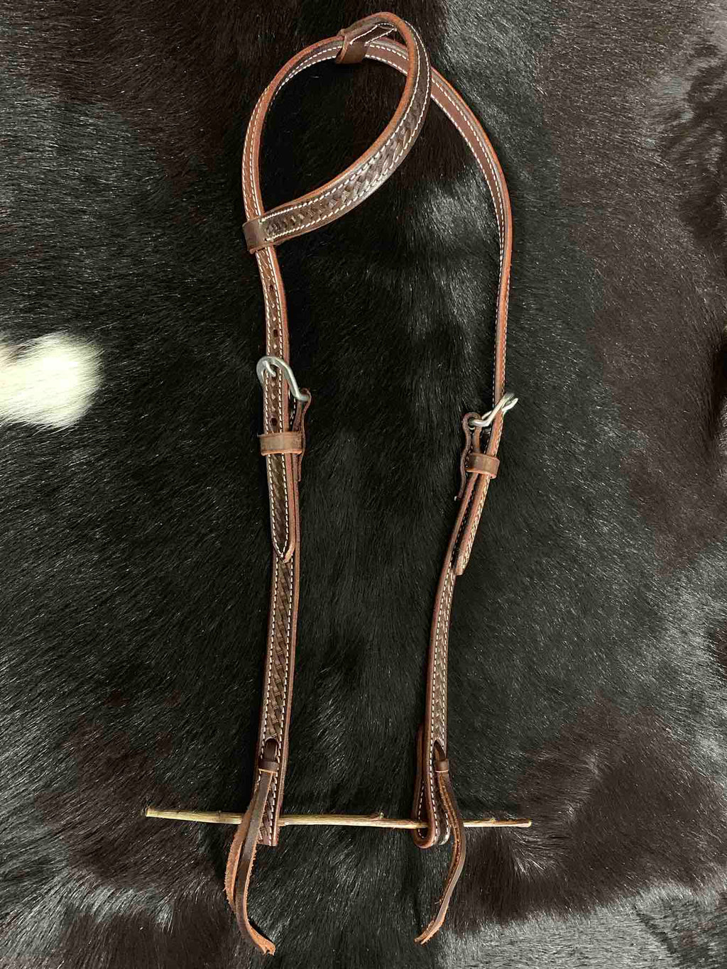 Einohr Westerntrense, Zaumzeug mit Korbflechtmuster und Edelstahl-Beschlägen,