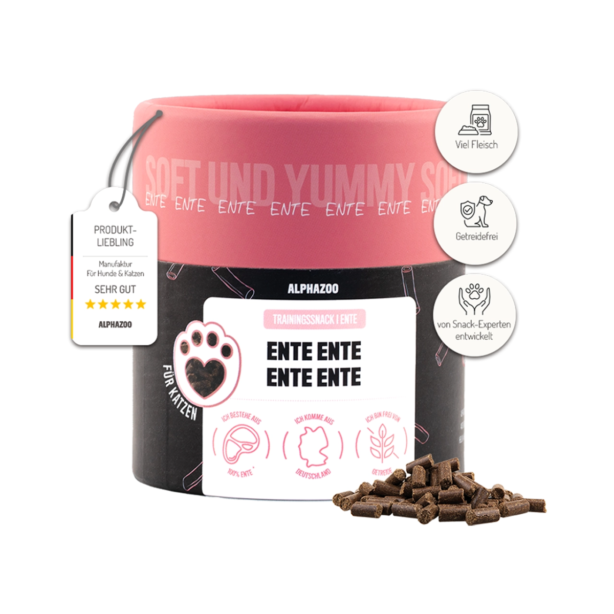 Ente Ente Ente Ente – Softsnack für Katzen, 96% Ente, getreidefrei