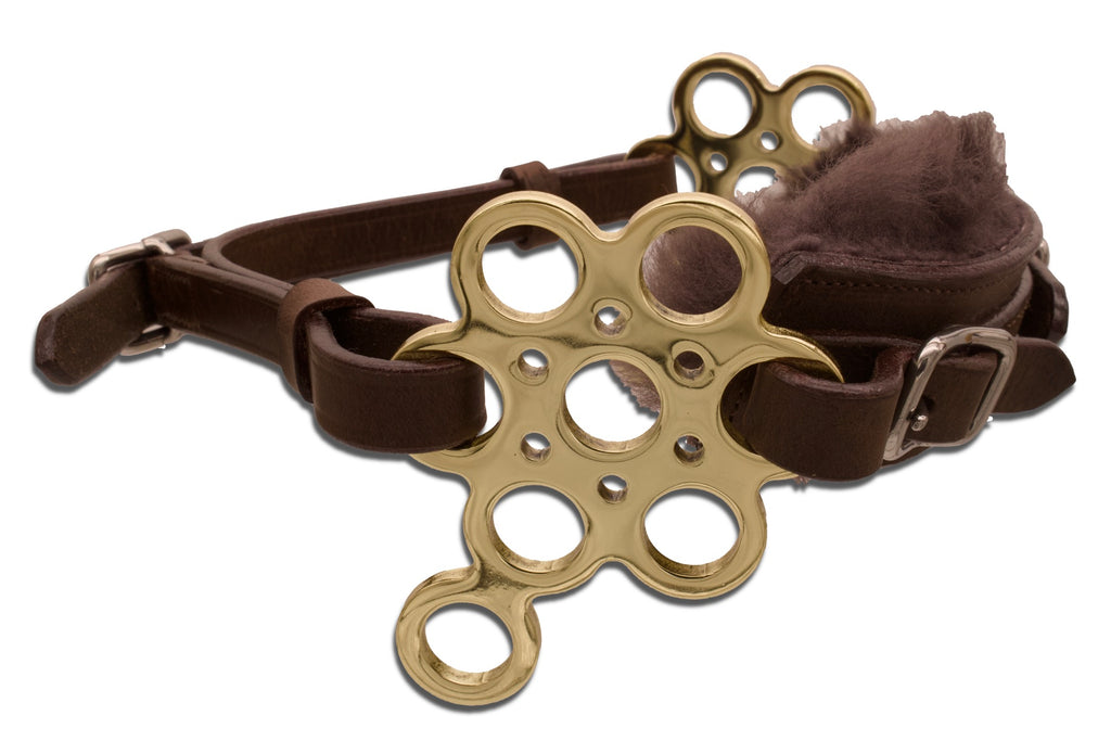 Hackamore Flower goldfarben, mit Lammfell, gebisslos, braun-gold