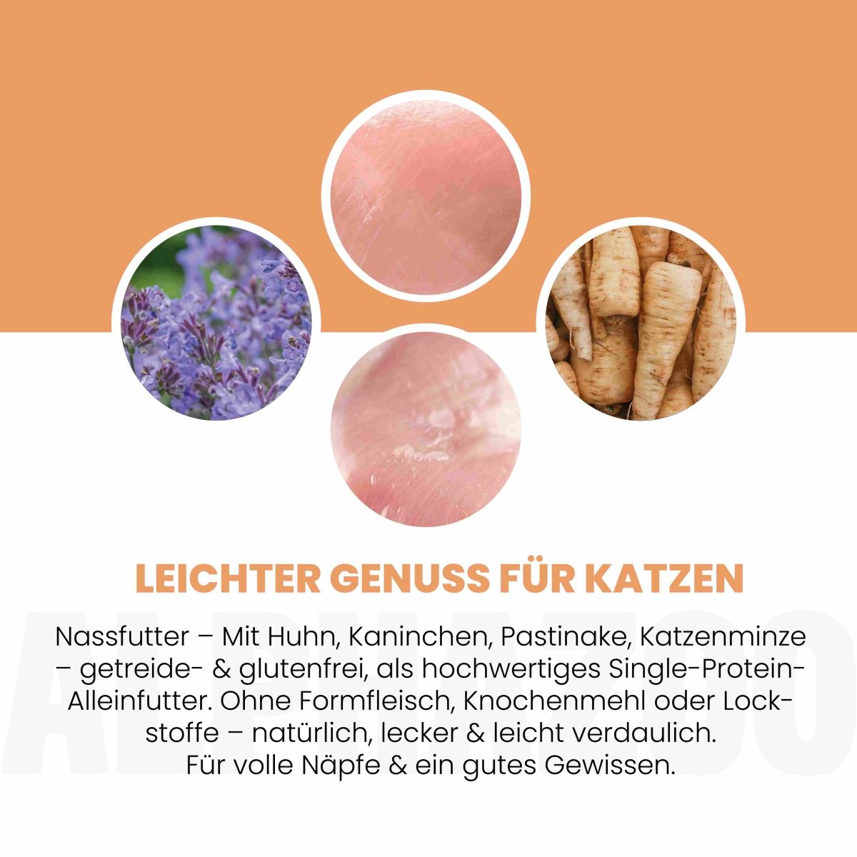 Kaninchen + Huhn Nassfutter für Katzen – 65% Fleisch, mit Lachsöl, Pastinake & Katzenminze