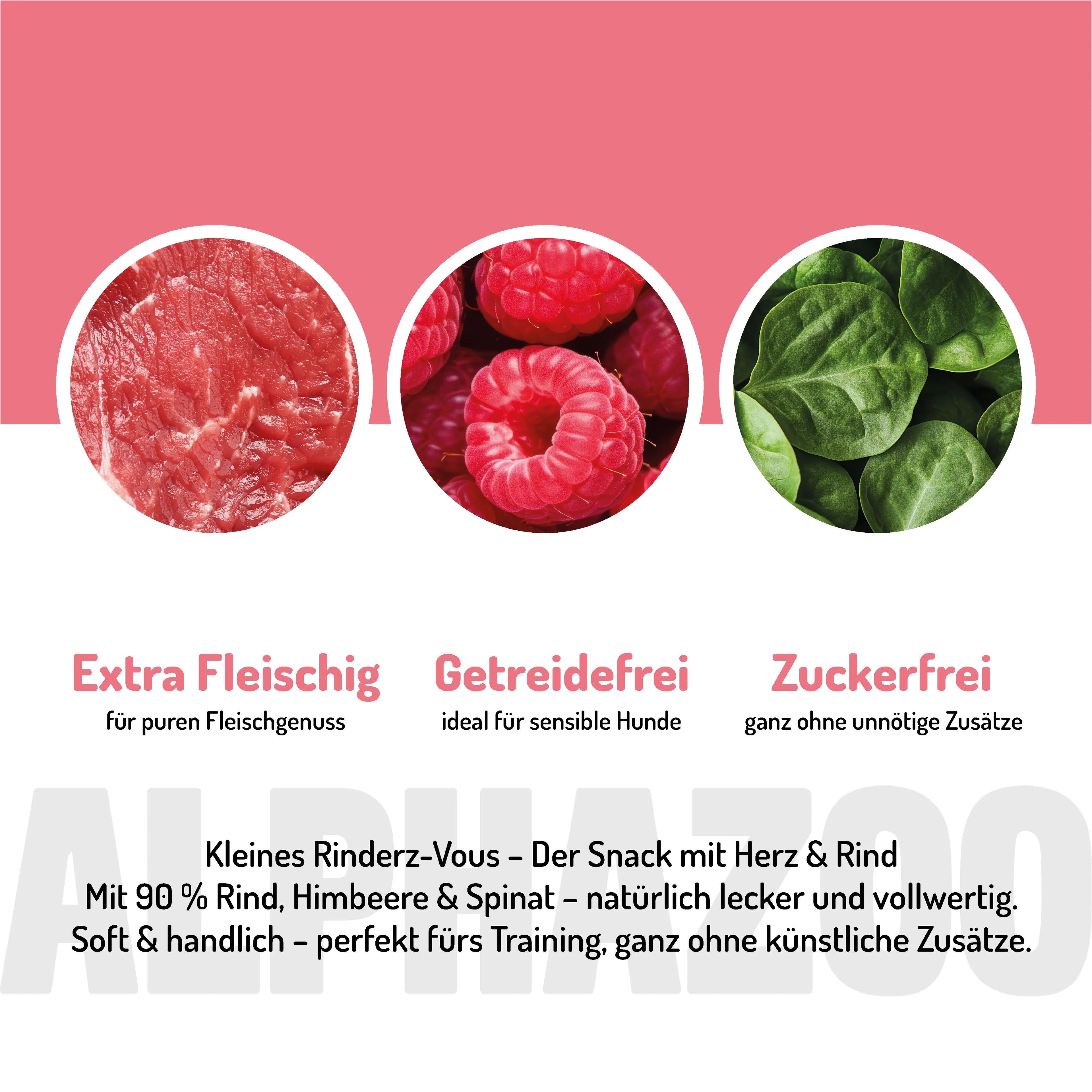 Kleines Rinderz-Vous – Softsnack für Hunde, 90% Rind mit Spinat & Himbeere, getreidefrei
