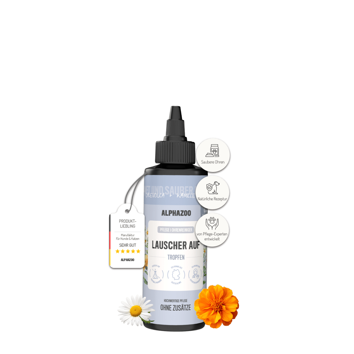 Lauscher-Auf Ohrenreiniger für Katzen – pflanzlich mit Kamille & Calendula