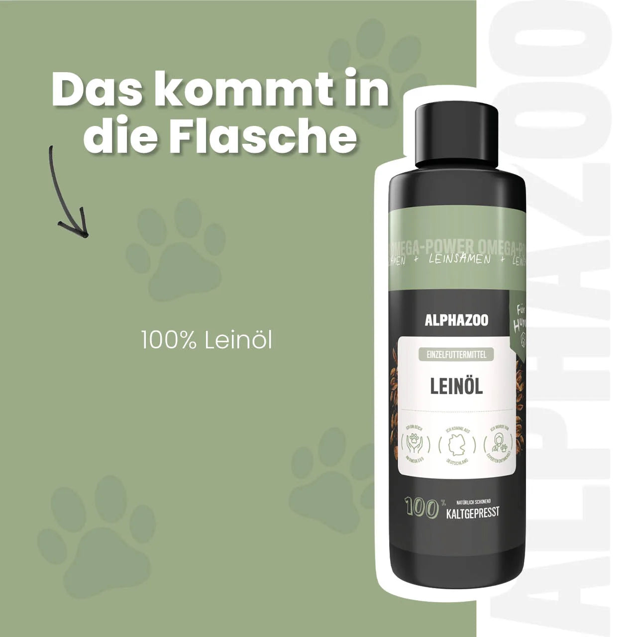Leinöl für Hunde – kaltgepresst, 56% Omega-3, 100ml & 250ml
