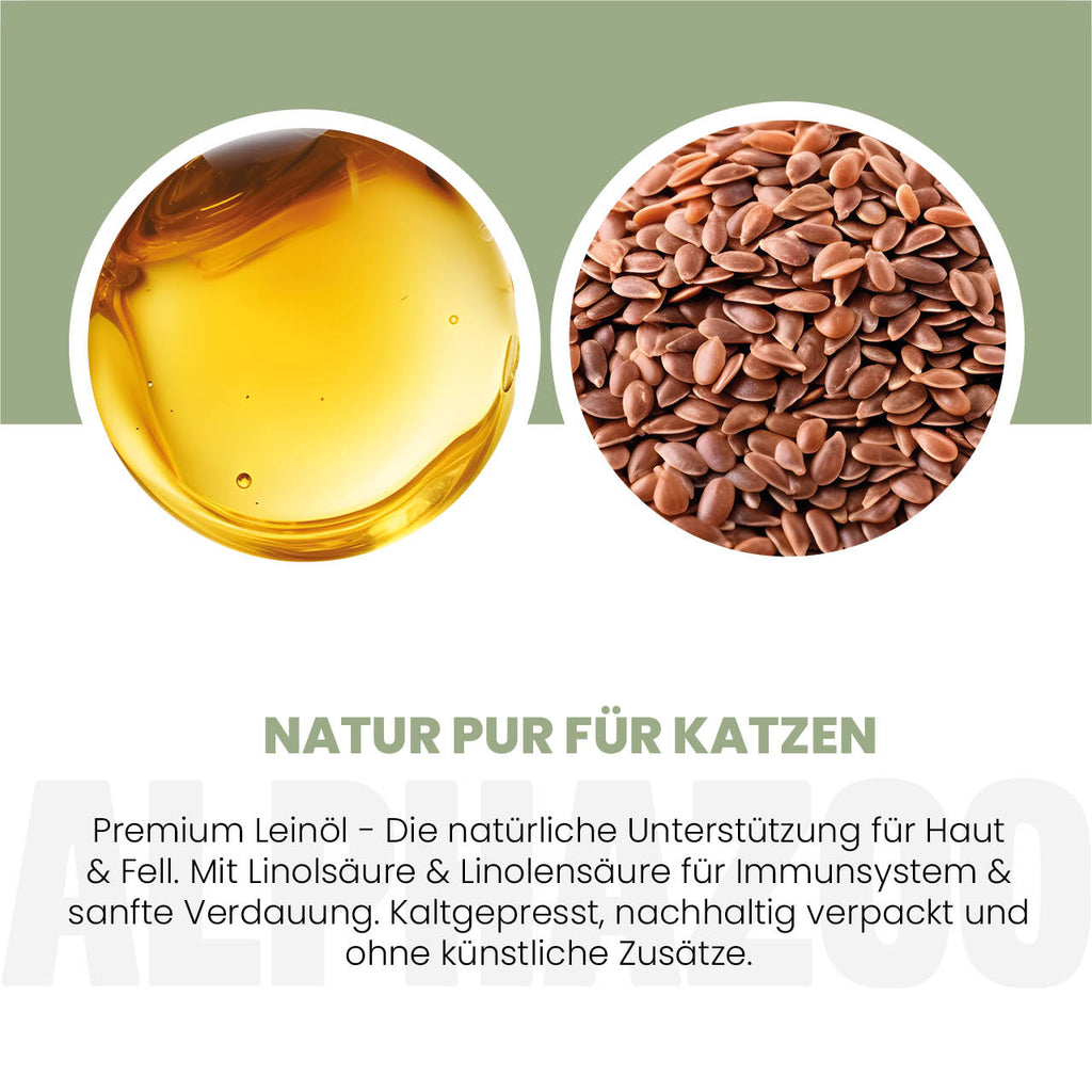 Leinöl für Katzen – kaltgepresst, 56% Omega-3, 100ml & 250ml