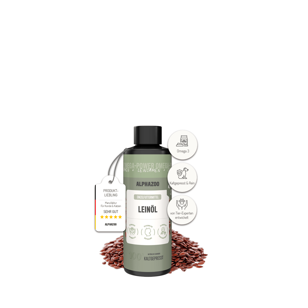 Leinöl für Katzen – kaltgepresst, 56% Omega-3, 100ml & 250ml