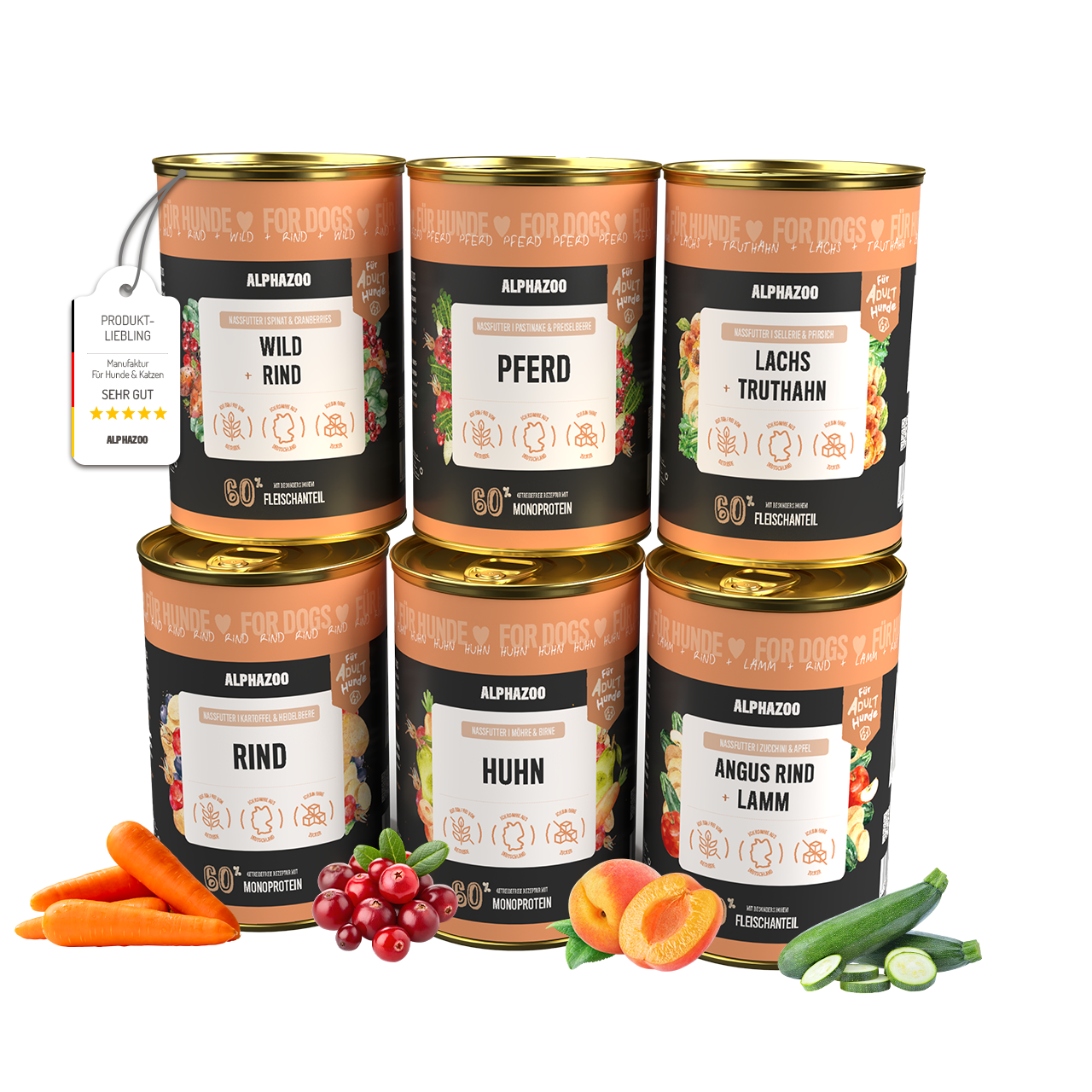 Probierschmaus Hund – 6 Sorten Nassfutter, Mono- & Duoprotein, getreidefrei