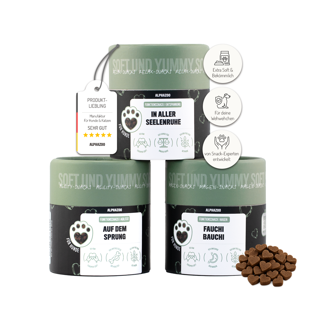 Probierset Funktion-Snacks – 3 Herzsnacks für Darmflora, Gelenke & Beruhigung