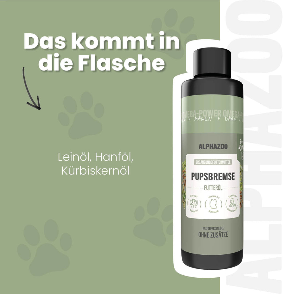 Pupsbremse Futteröl für Katzen – Lein, Hanf & Kürbiskern kaltgepresst