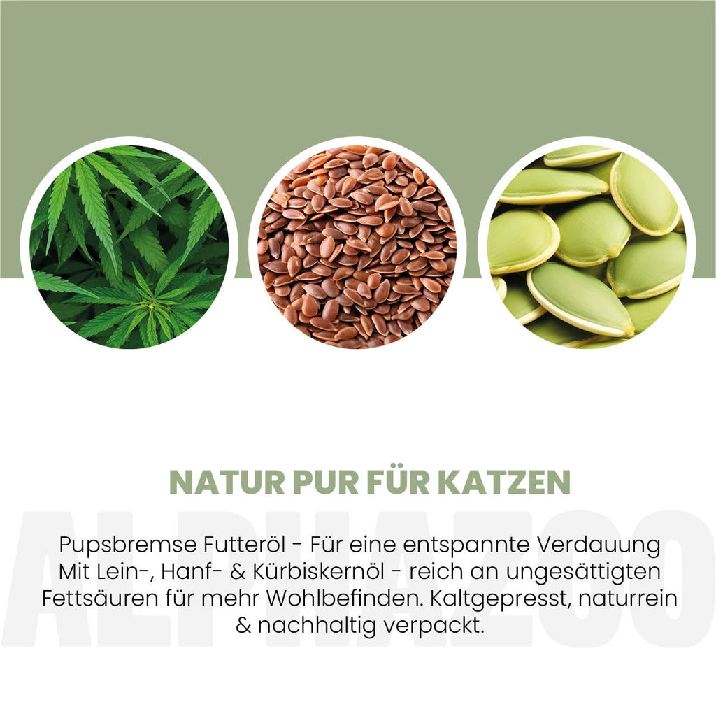 Pupsbremse Futteröl für Katzen – Lein, Hanf & Kürbiskern kaltgepresst
