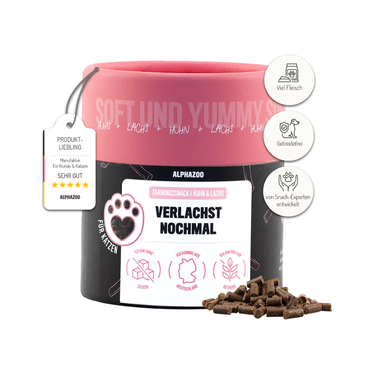 Verlachst Nochmal – Softsnack für Katzen, Lachs & Huhn, getreidefrei