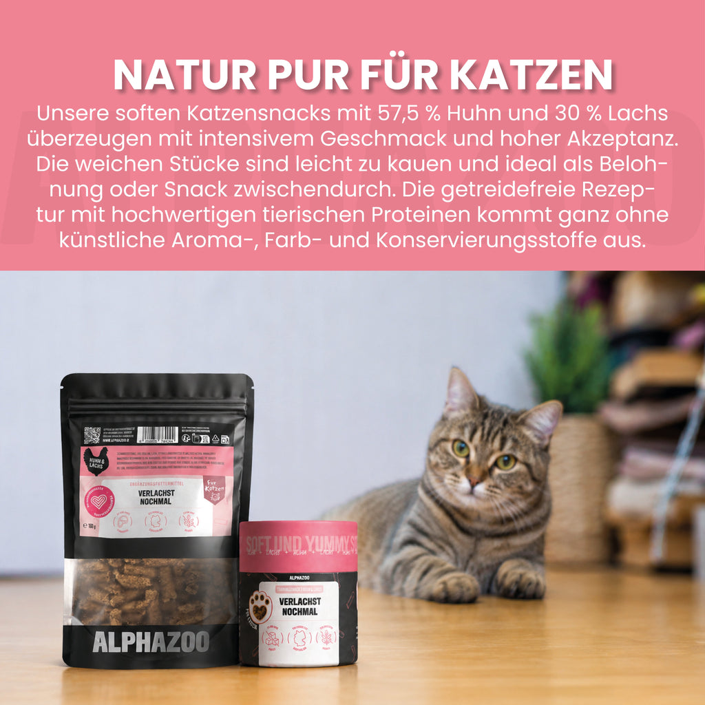 Verlachst Nochmal – Softsnack für Katzen, Lachs & Huhn, getreidefrei