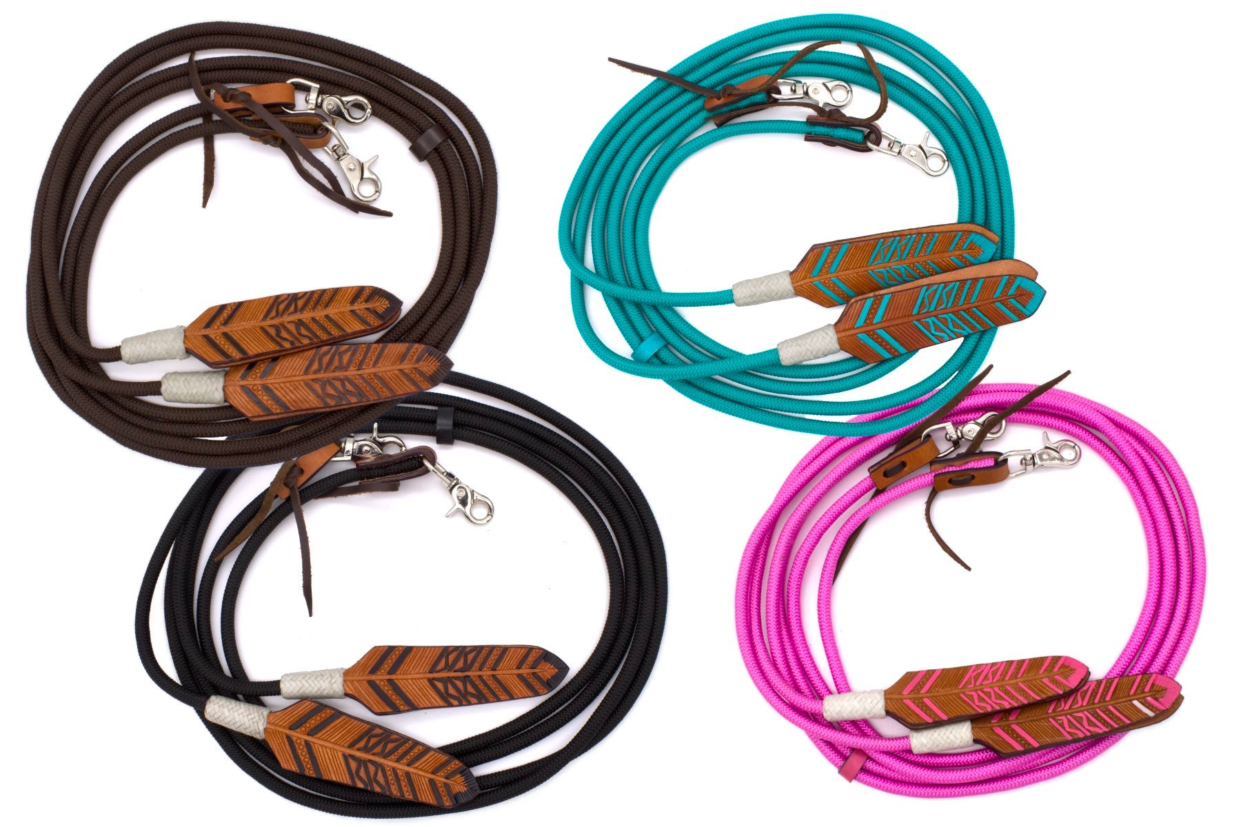 Western Nylonzügel geflochten mit Lederklatsche und austauschbaren Snaps, rose,