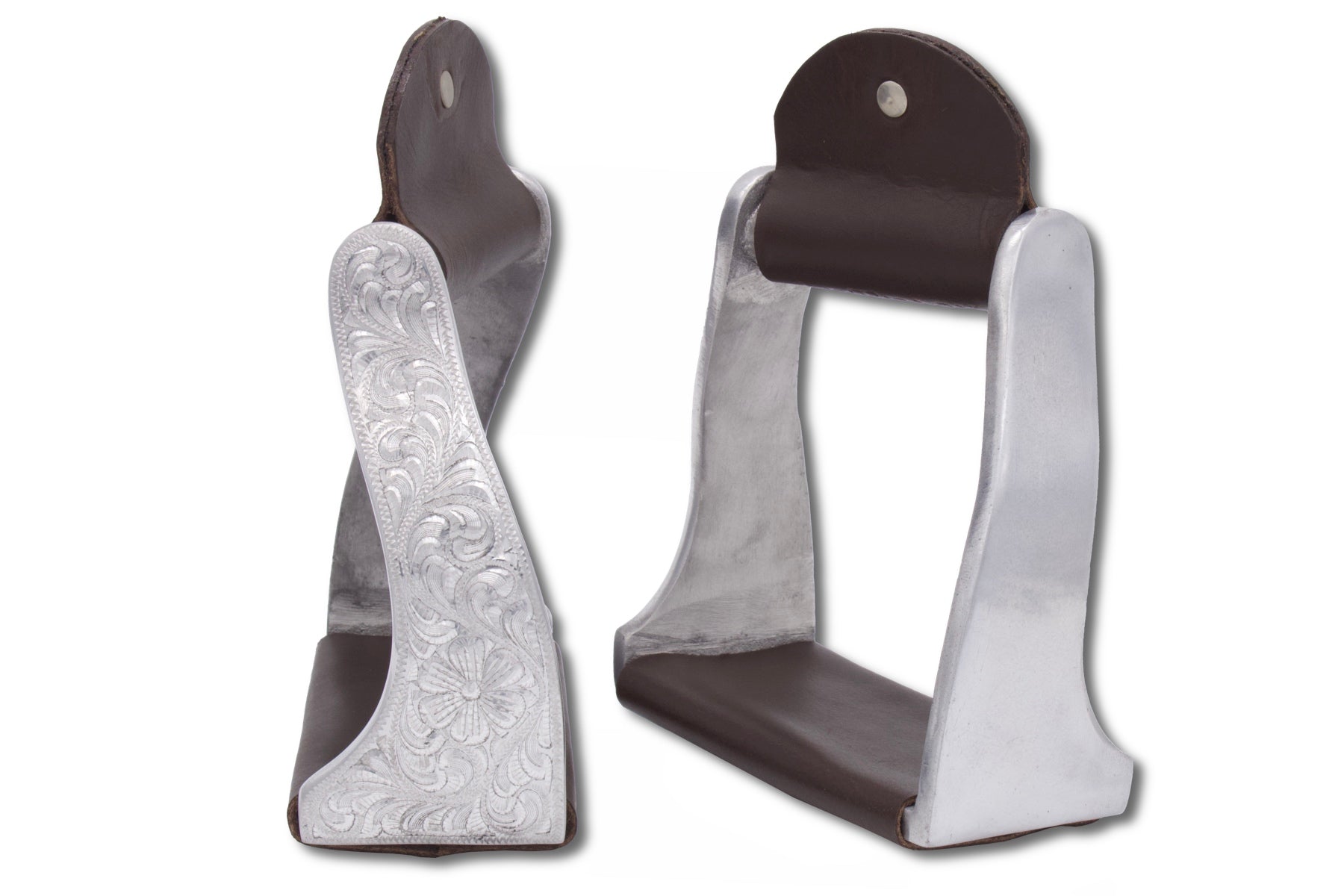 Gedrehte twisted Westernsteigbügel Aluminium, punziert, graviert mit Blumenmuster